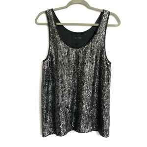 WREN | BLACK METALLIC SEQUIN ROUND NECK TOP | M